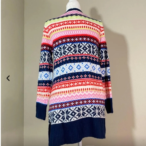 NWT Old Navy Cozy Fair Isle Long Line Nordic Duster Open Cardigan Small, multi - Picture 6 of 11